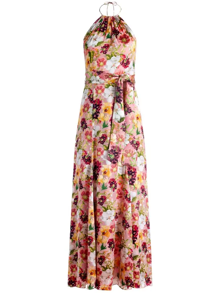 Dresses Women Alice Olivia DITA TIE NECK HALTER DRESS Juniper Floral Rose