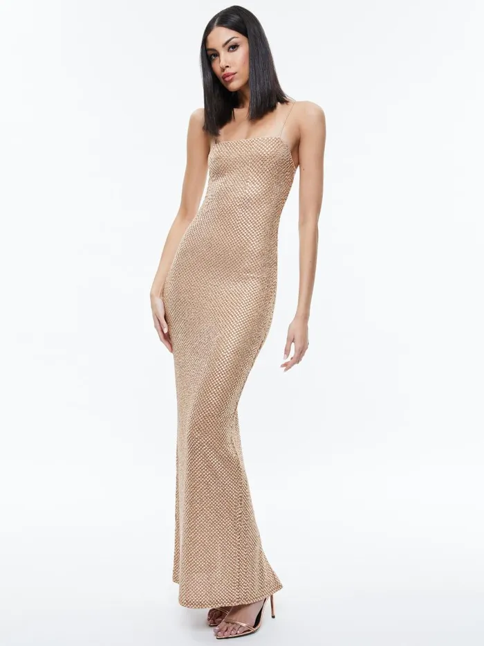 Dresses Women Alice Olivia FIFI EMBELLISHED MAXI DRESS Tan
