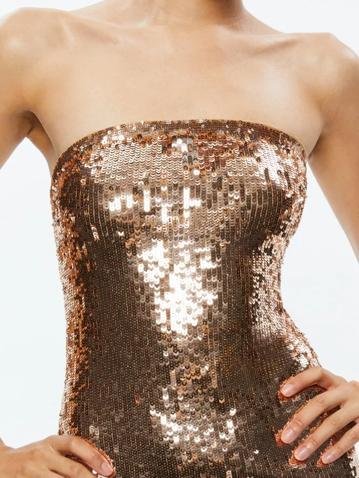 Dresses Women Alice Olivia FIFI SEQUIN STRAPLESS MAXI DRESS Tanbronze