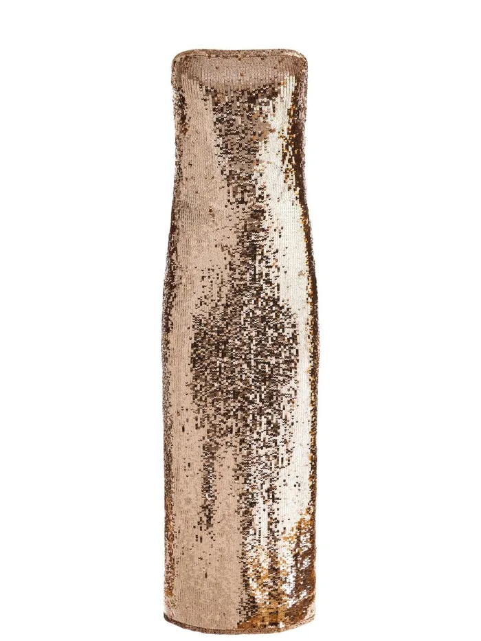 Dresses Women Alice Olivia FIFI SEQUIN STRAPLESS MAXI DRESS Tanbronze