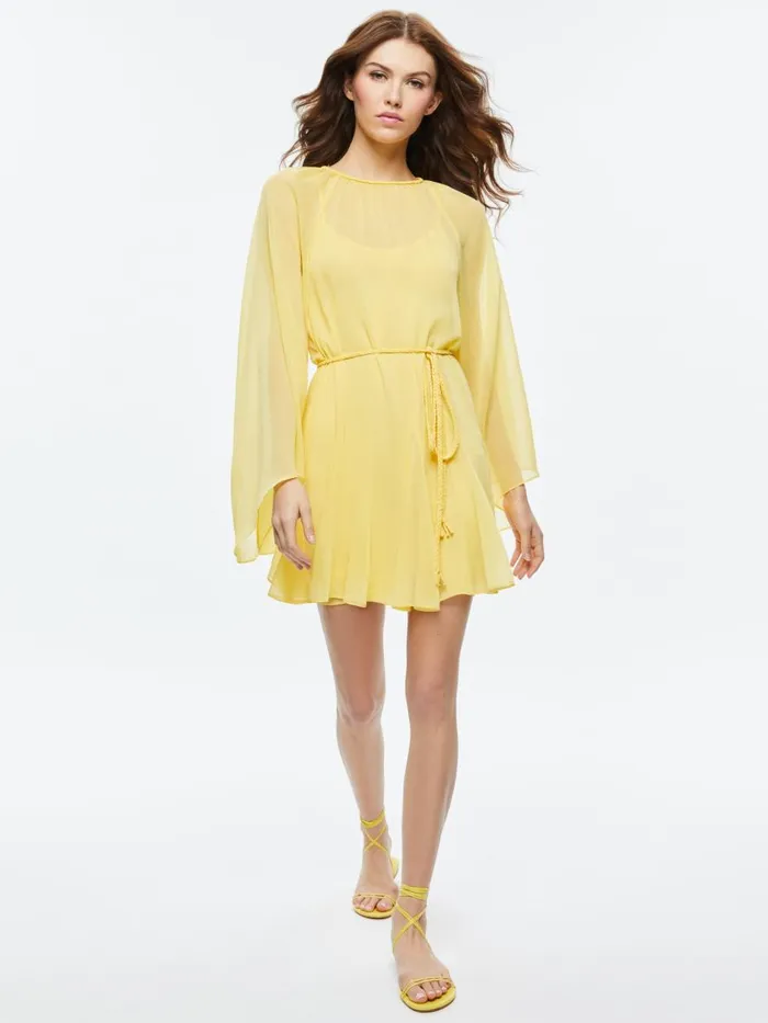Dresses Women Alice Olivia GITANA MINI DRESS WITH TIE BELT Lemon Meringue