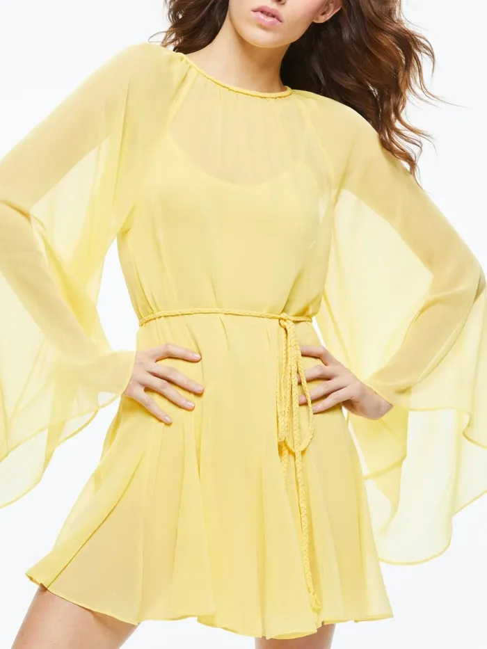 Dresses Women Alice Olivia GITANA MINI DRESS WITH TIE BELT Lemon Meringue
