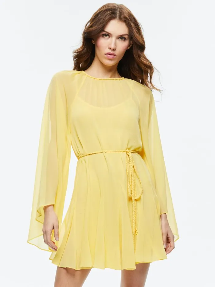 Dresses Women Alice Olivia GITANA MINI DRESS WITH TIE BELT Lemon Meringue