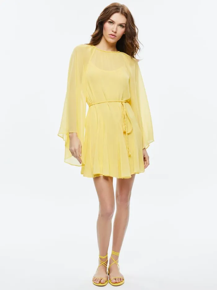 Dresses Women Alice Olivia GITANA MINI DRESS WITH TIE BELT Lemon Meringue