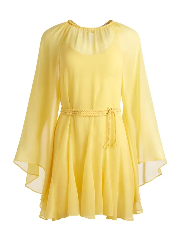 Dresses Women Alice Olivia GITANA MINI DRESS WITH TIE BELT Lemon Meringue