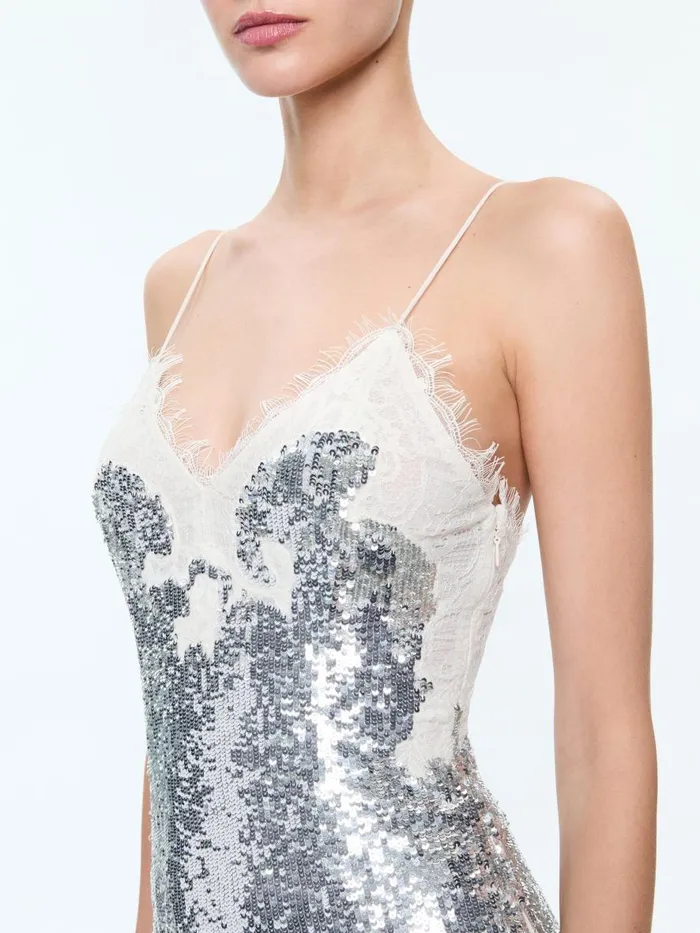 Dresses Women Alice Olivia HARLEY SEQUIN MINI SLIP DRESS Blackoff White