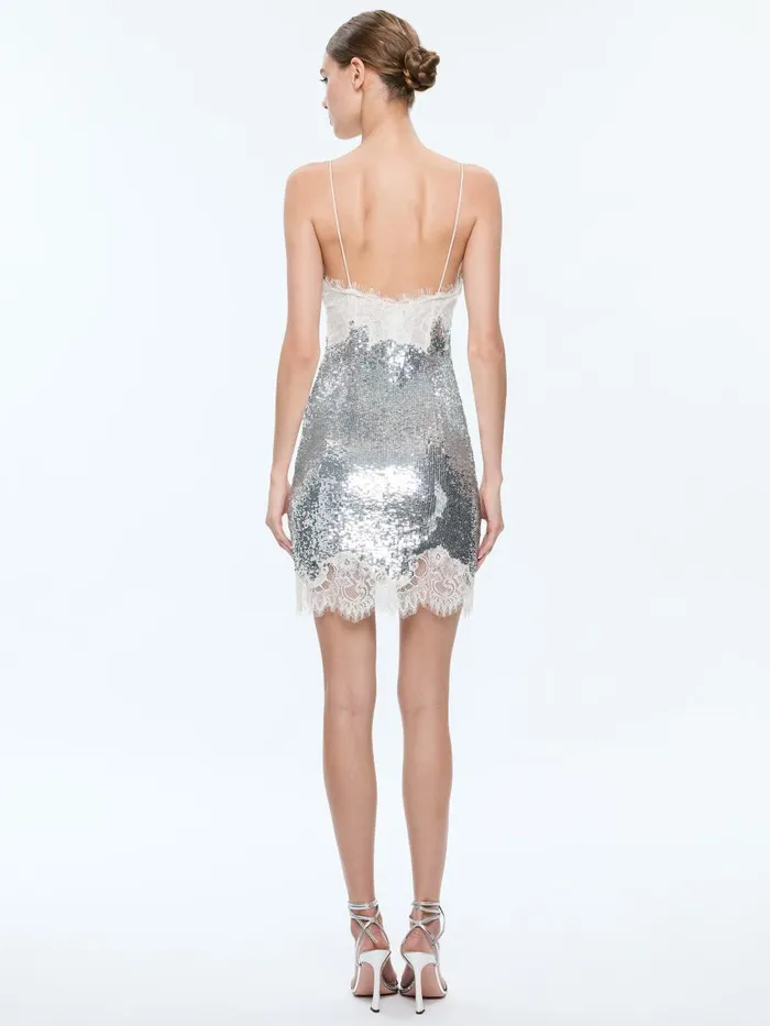 Dresses Women Alice Olivia HARLEY SEQUIN MINI SLIP DRESS Blackoff White