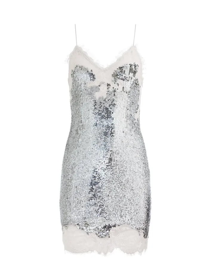 Dresses Women Alice Olivia HARLEY SEQUIN MINI SLIP DRESS Blackoff White