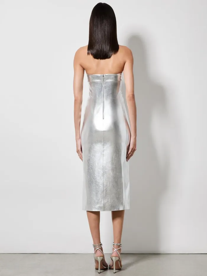 Dresses Women Alice Olivia KELLY VEGAN LEATHER HIGH SLIT MIDI DRESS Silver