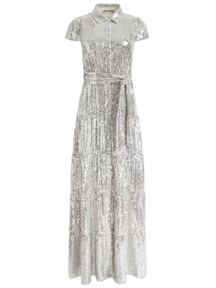 Dresses Women Alice Olivia MIRANDA EMBELLISHED TIERED MAXI DRESS Silver