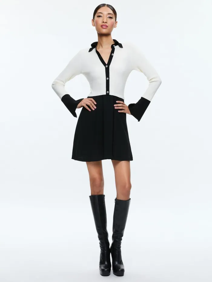 Dresses Women Alice Olivia TREVOR MIXED MEDIA DRESS Ecrublack