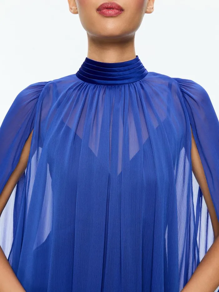 Dresses Women Alice Olivia ZENON TIE NECK CAPE MINI DRESS Royal