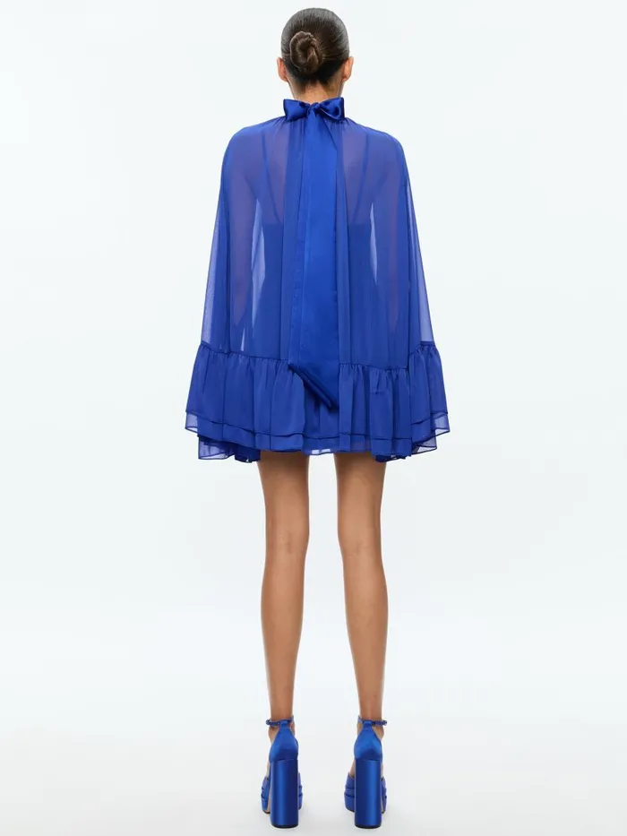 Dresses Women Alice Olivia ZENON TIE NECK CAPE MINI DRESS Royal