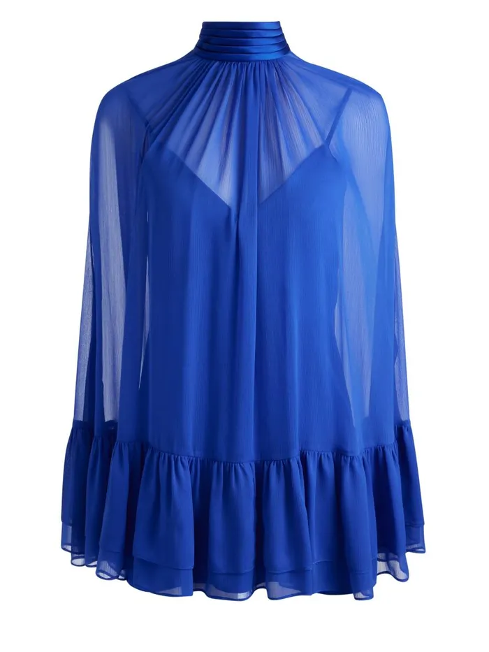 Dresses Women Alice Olivia ZENON TIE NECK CAPE MINI DRESS Royal
