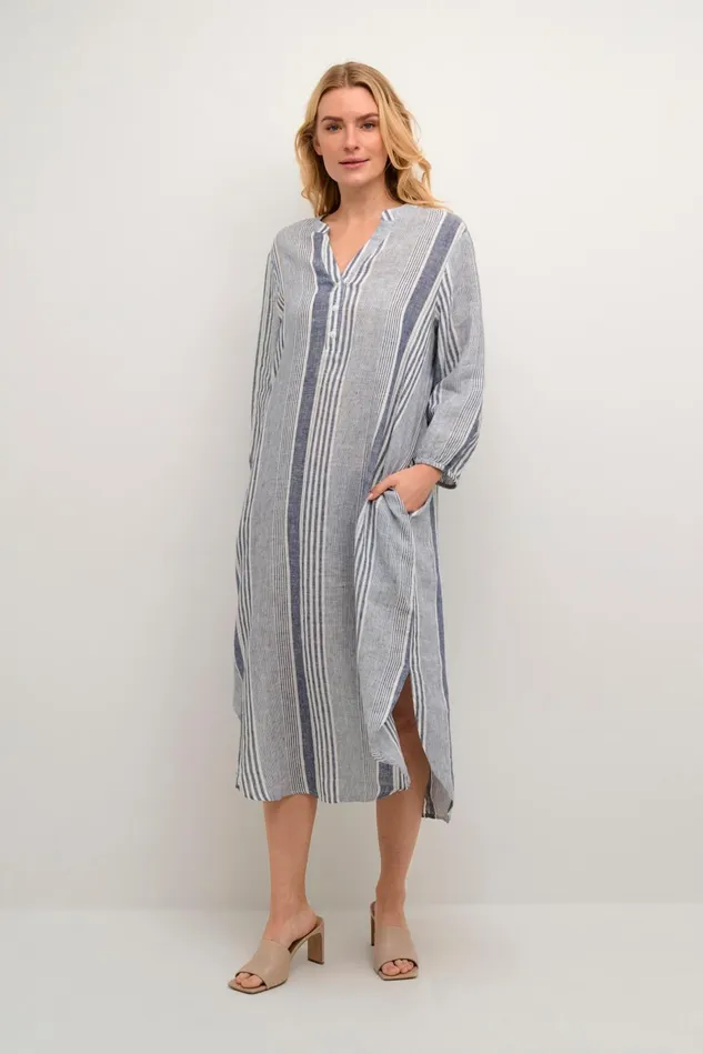 Dresses Women CULTURE CUmolly Linen Dress Whiteblue Stripe