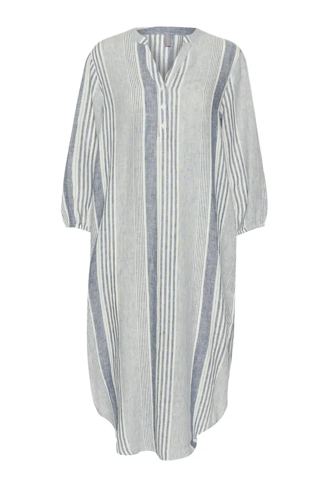 Dresses Women CULTURE CUmolly Linen Dress Whiteblue Stripe