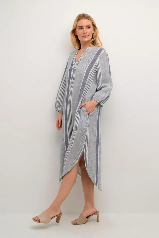 Dresses Women CULTURE CUmolly Linen Dress Whiteblue Stripe