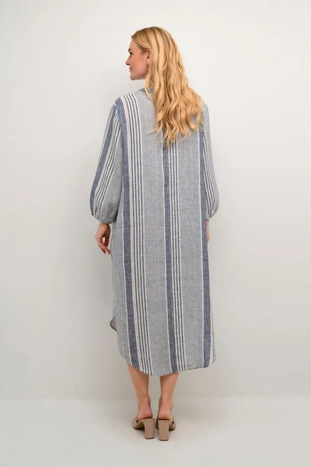 Dresses Women CULTURE CUmolly Linen Dress Whiteblue Stripe