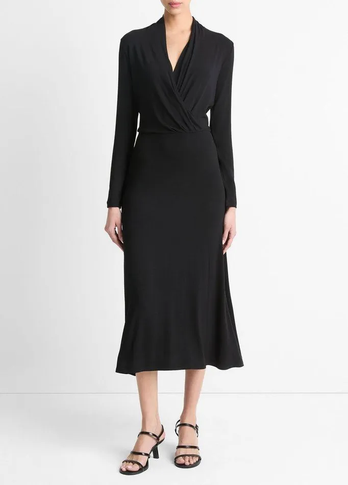 Dresses Women Vince LongSleeve Crossover Dress Black