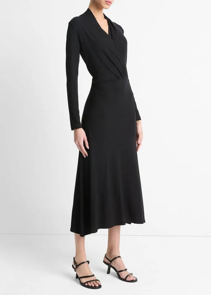 Dresses Women Vince LongSleeve Crossover Dress Black