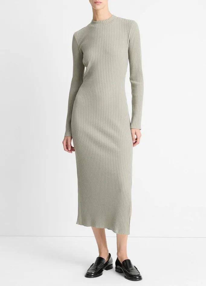 Dresses Women Vince Ribbed CottonBlend HighNeck Dress Sage Mist