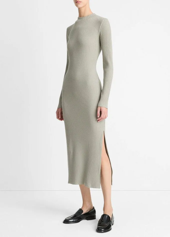 Dresses Women Vince Ribbed CottonBlend HighNeck Dress Sage Mist Dresses Women Vince Ribbed CottonBlend HighNeck Dress Sage Mist