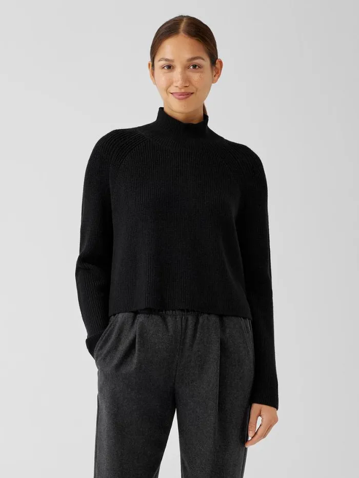 Eileen Fisher Extended Sizing 1X3X Merino Cropped Turtleneck Top In RegenerativeWool Black 8211 Shop