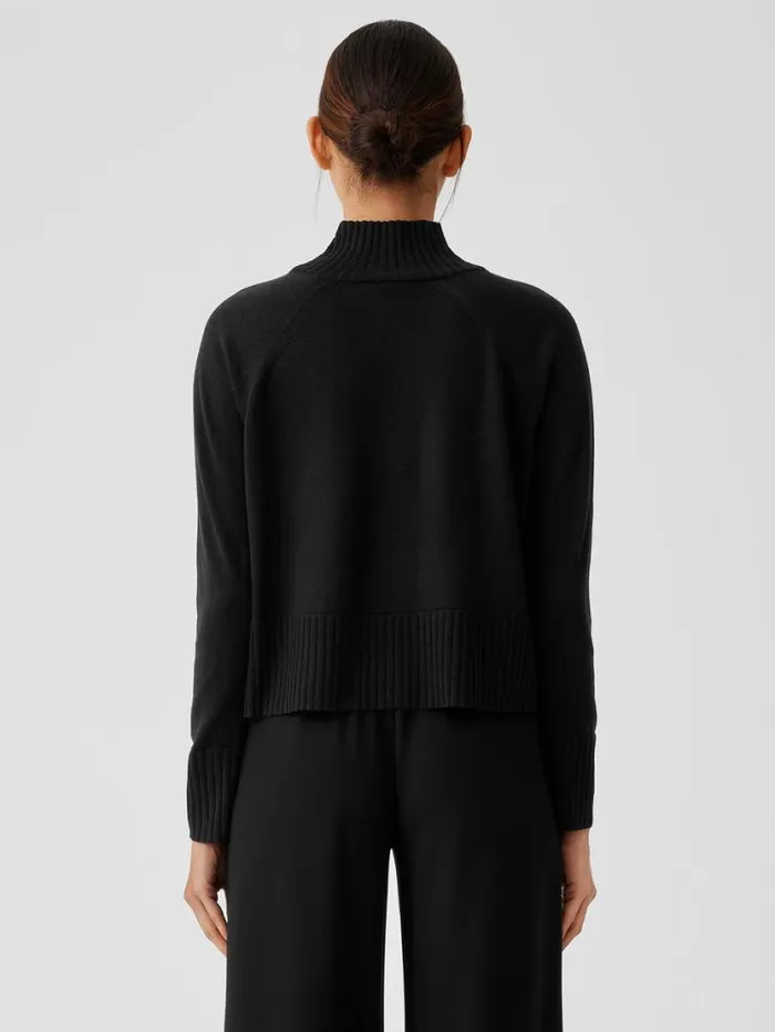 Eileen Fisher Extended Sizing 1X3X Merino Jersey Turtleneck Top In Regenerative Wool Black 8211 Shop