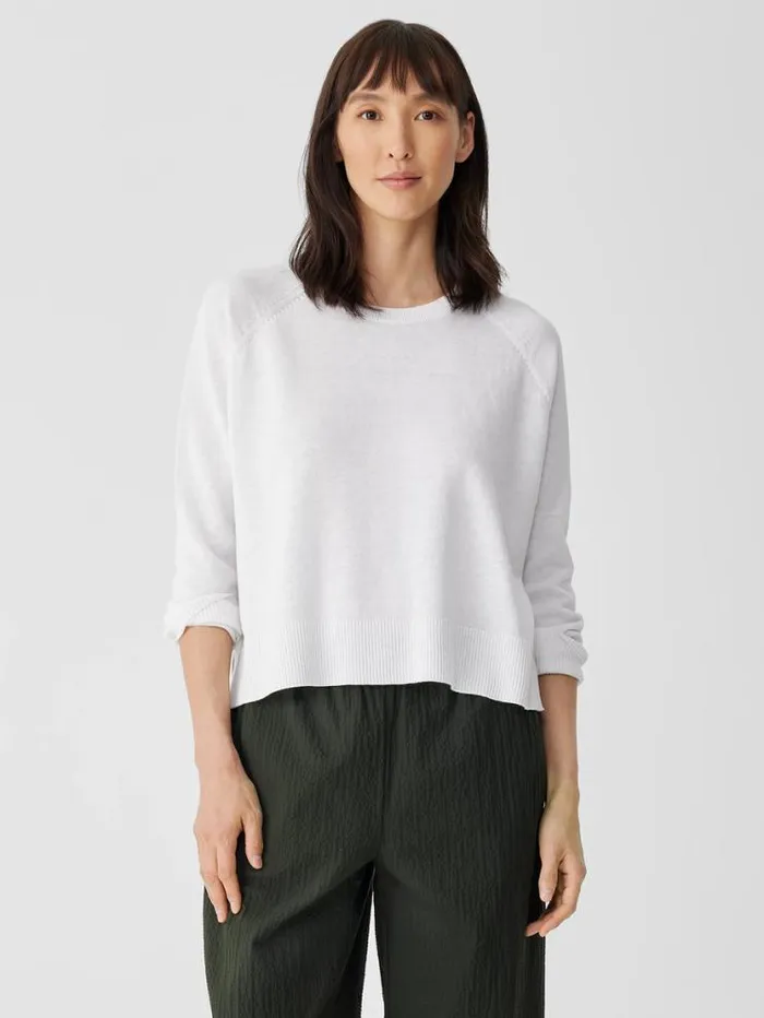 Eileen Fisher Extended Sizing 1X3X Organic Linen Cotton RaglanSleeve Top White 8211 Shop