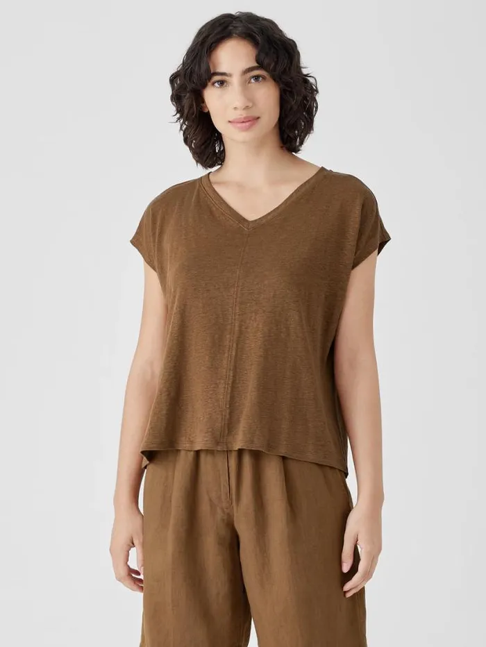 Eileen Fisher Petite Organic Linen Jersey VNeck Tee Bronze 8211 Shop