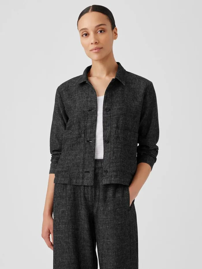 Eileen Fisher Petite Tweedy Hemp Cotton Classic Collar Jacket Black 8211 Shop