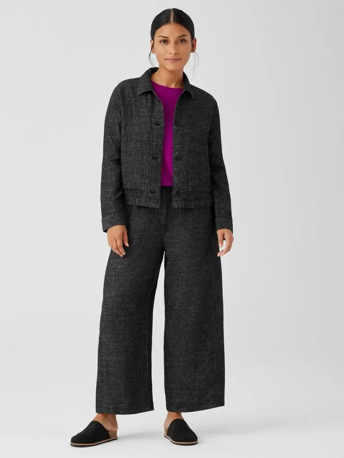 Eileen Fisher Petite Tweedy Hemp Cotton Classic Collar Jacket Black 8211 Shop
