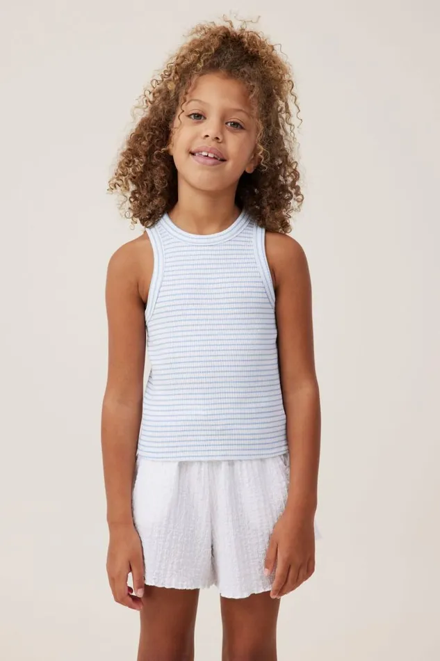 Eleanor Tank Whitedusk Blue Stripe Rib Girls Cotton On Tops and TShirts