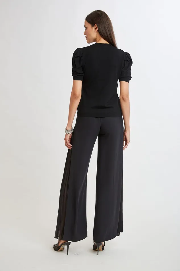 Elie Tahari Burnout Velvet Short Sleeve Sweater Black Women Tops