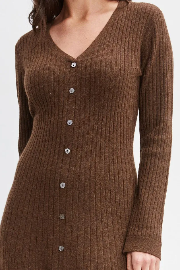 Elie Tahari Cashmere Fit and Flare Dress Chocolate Women Dresses and Jumpsuits