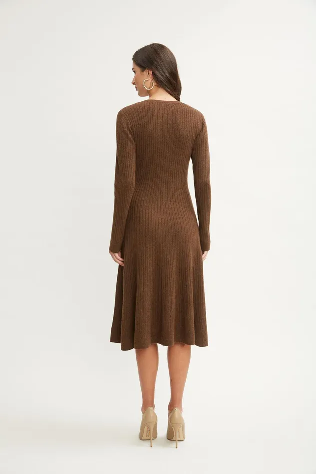 Elie Tahari Cashmere Fit and Flare Dress Chocolate Women Dresses and Jumpsuits