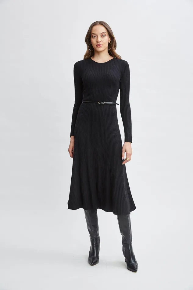 Elie Tahari Cashmere Long Sleeve Betled Dress Noir Women Dresses and Jumpsuits Elie Tahari Cashmere Long Sleeve Betled Dress Noir Women Dresses and Jumpsuits