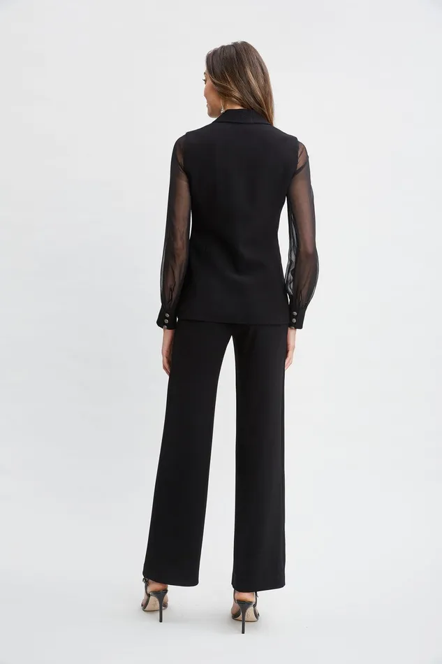 Elie Tahari Chiffon Sleeve Jewel Button Blazer Black Women Jackets and Blazers