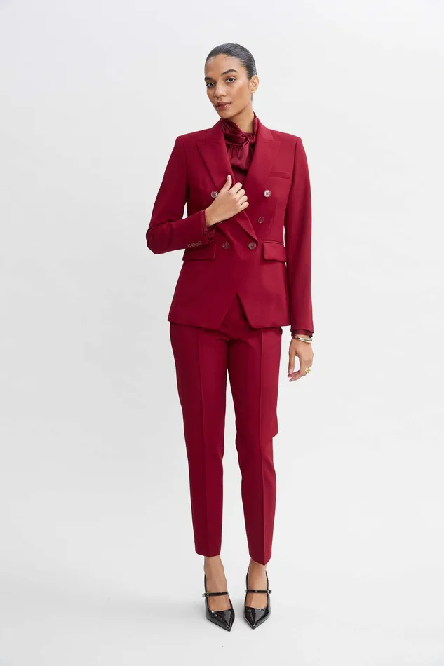 Elie Tahari Chiffon Sleeve Silk Satin Tie Shirt Sangria Women Suiting