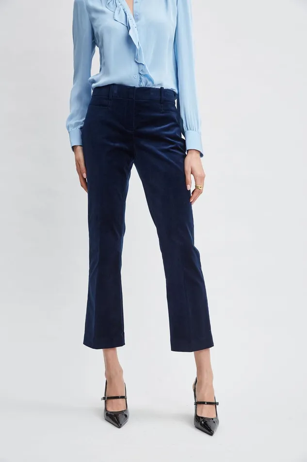 Elie Tahari Cotton Velvet Flare Pant Midnight Women Bottoms