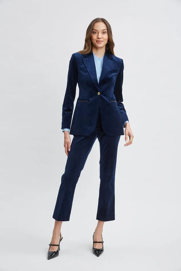 Elie Tahari Cotton Velvet Flare Pant Midnight Women Bottoms