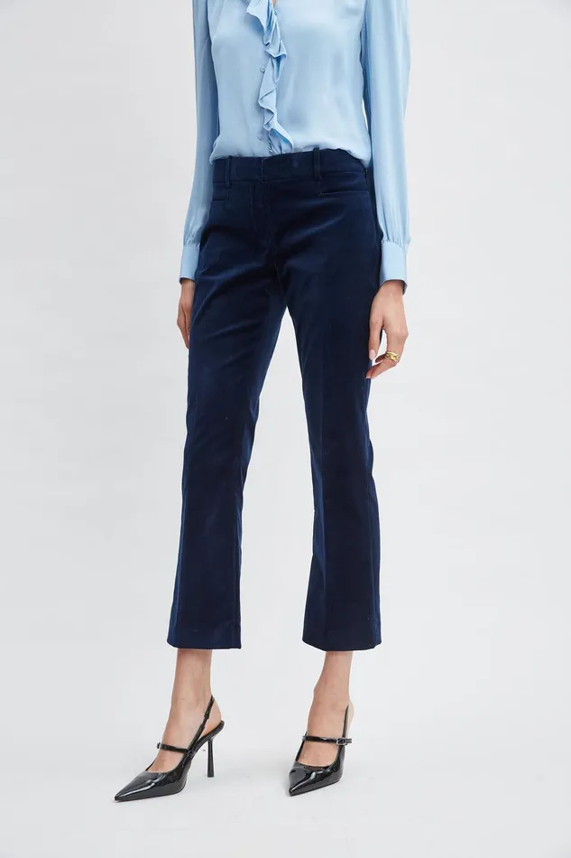 Elie Tahari Cotton Velvet Flare Pant Midnight Women Bottoms