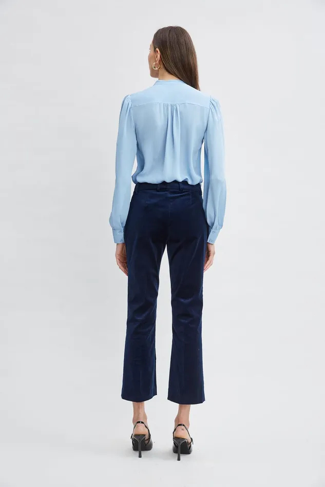 Elie Tahari Cotton Velvet Flare Pant Midnight Women Bottoms