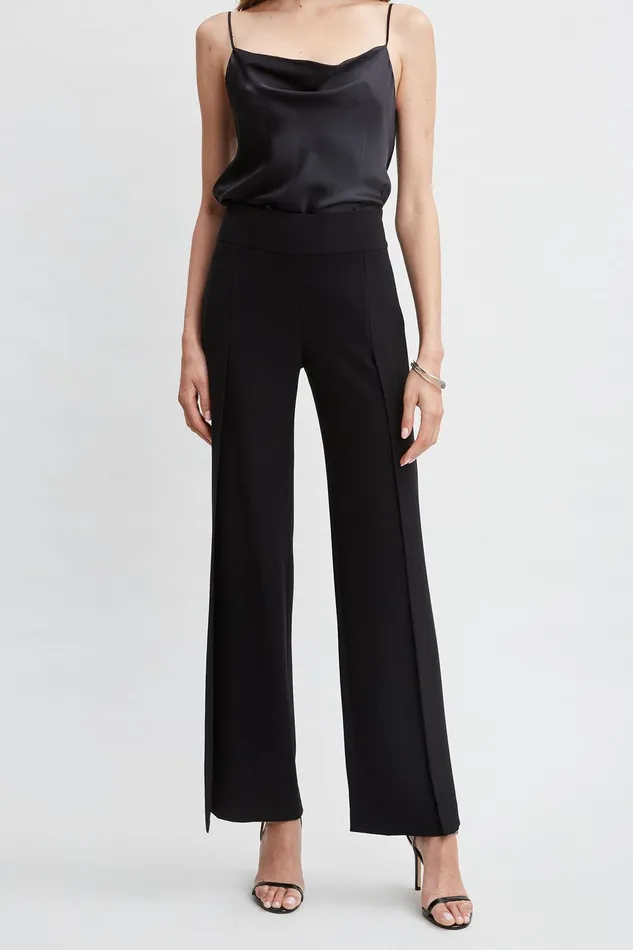 Elie Tahari Crepe Overlay Slit Pant Black Women Suiting