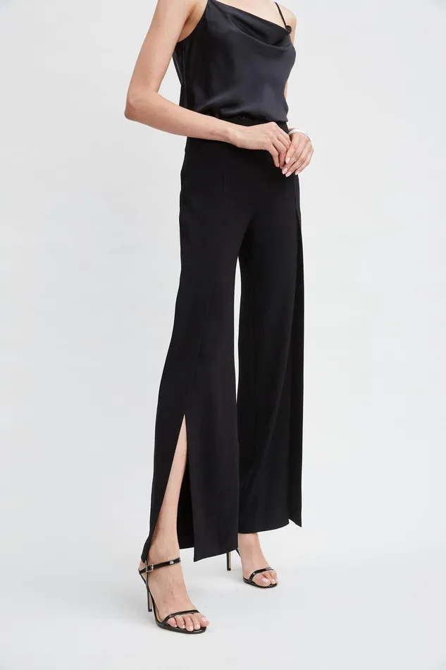 Elie Tahari Crepe Overlay Slit Pant Black Women Suiting