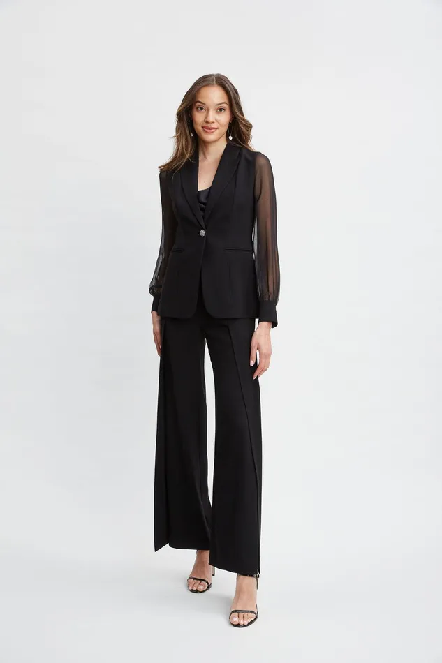 Elie Tahari Crepe Overlay Slit Pant Black Women Suiting