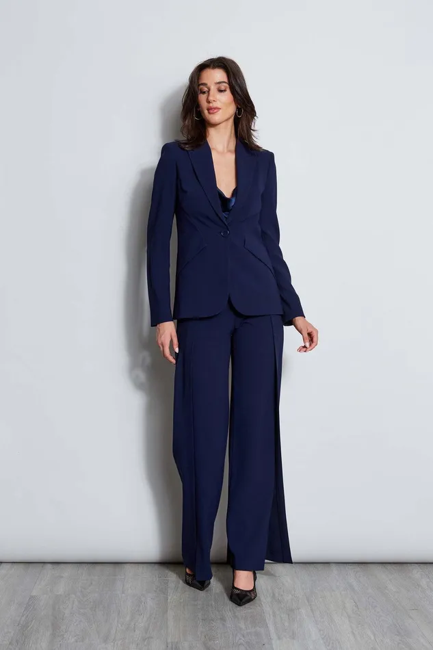 Elie Tahari Crepe Overlay Slit Pant Galaxy Navy Women Bottoms