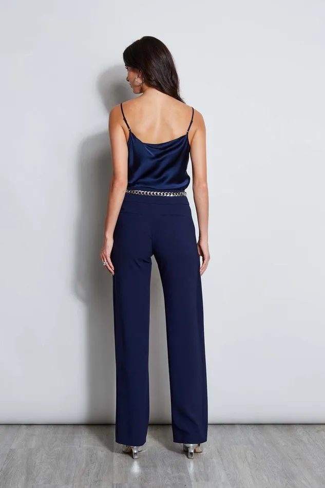 Elie Tahari Crepe Overlay Slit Pant Galaxy Navy Women Bottoms