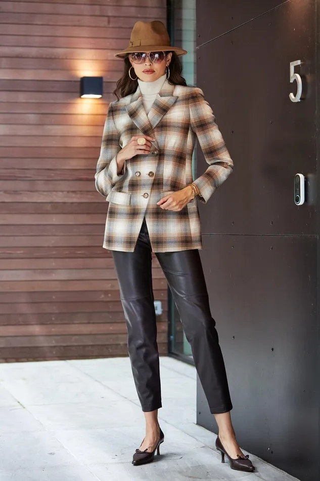 Elie Tahari Double Breasted Ombre Plaid Blazer Multi Women Jackets and Blazers