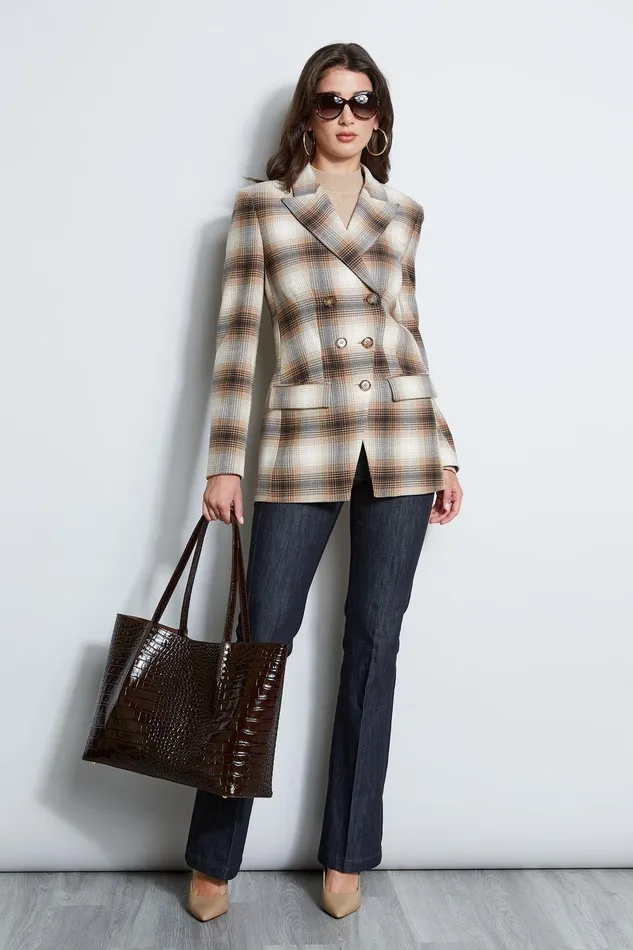 Elie Tahari Double Breasted Ombre Plaid Blazer Multi Women Jackets and Blazers